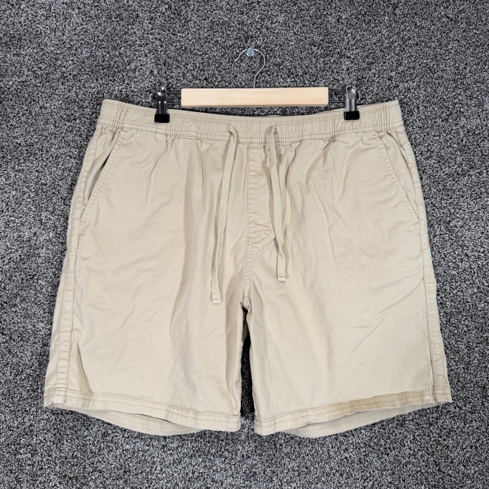 Katin Shorts Mens XL/7 Beige Elastic Waist Chino Cotton Stretch Drawstring